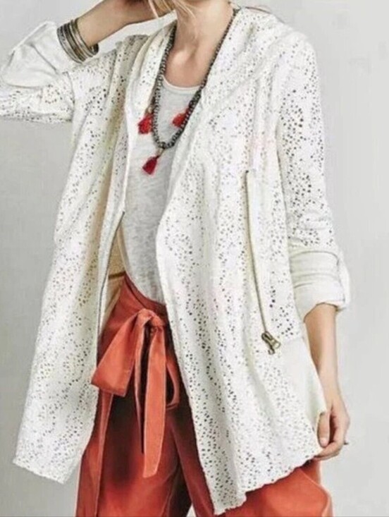 Free People Jackets & Blazers - Free People Doily Hooded Cardigan Ivory Open Knit Boho Jacket, Size S